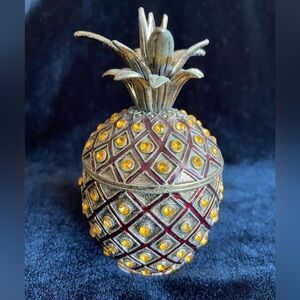 Vintage Bombay Company Pineapple Trinket Box: Rhinestone Encrusted Brass